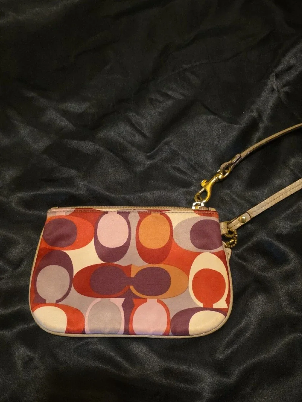 Coach Wristlet in Red, Purple, Cream Multi-Circle Print